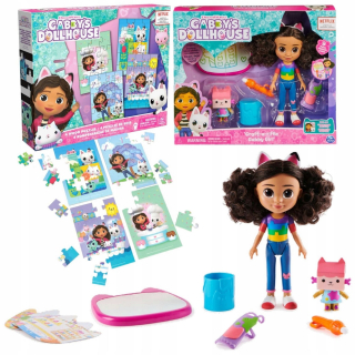 Mačiatko Gabi Gabby 20 cm umelecké štúdio a drevené puzzle 4 puzzle